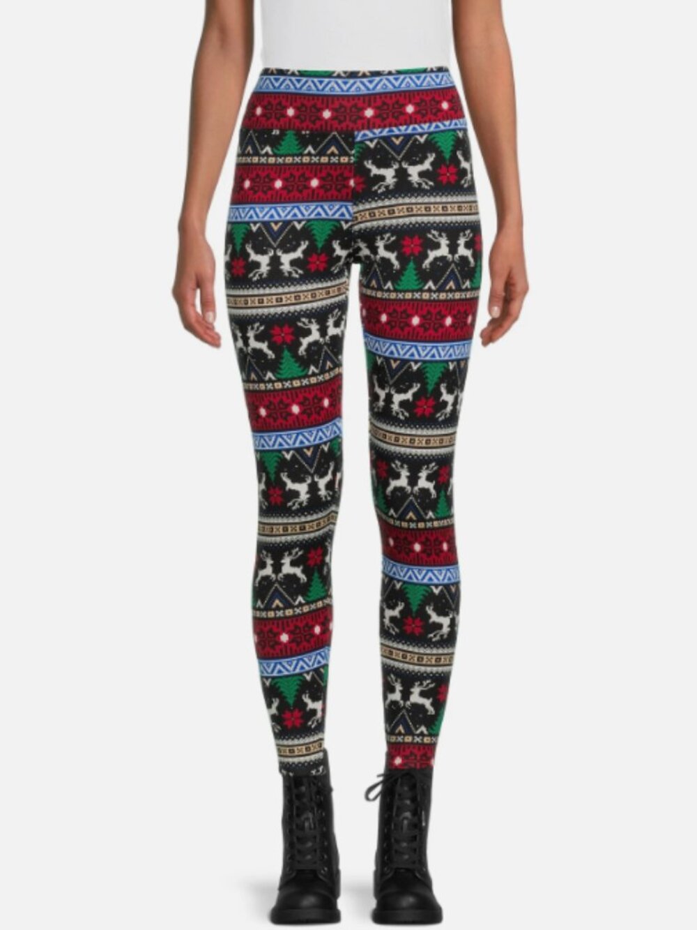 No Boundaries Junior's High Waist Faux Fur Lined Christmas Print Legging XXL